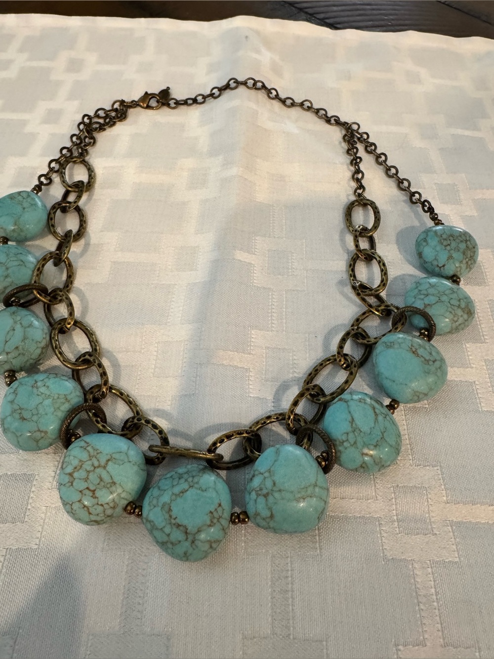 Premier Designs Faux Turquoise and Antique Brass Tone Statement Necklace